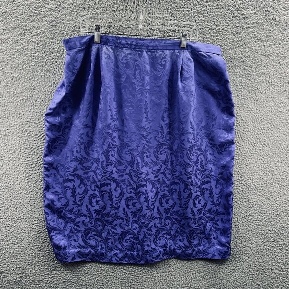 Adrianna Papell Womens Straight Skirt 22 Blue 100%‎ Silk Rear Zip Lined Vintage - Picture 1 of 9